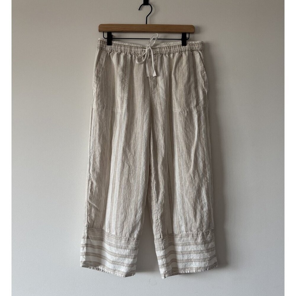 Casa Cabana Linen Blend Wide Leg Striped Crop Pants Size Medium Lagenlook Beachy